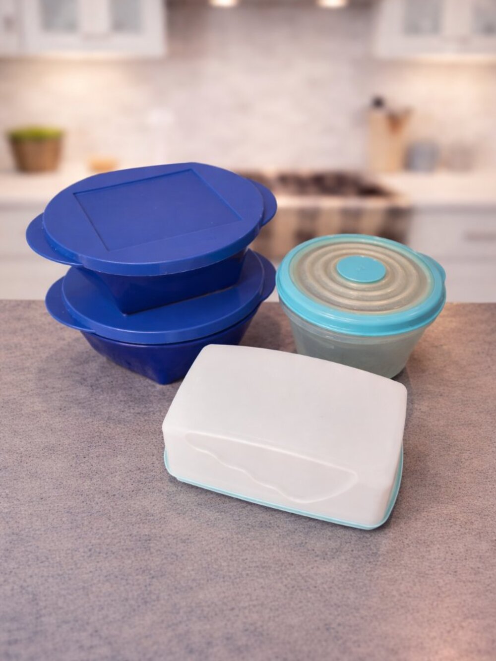📌Impressions Butter Dish, 2 Cereal Bowls & 1 Bowl  with FLEXIBLE EXPANDING Lid